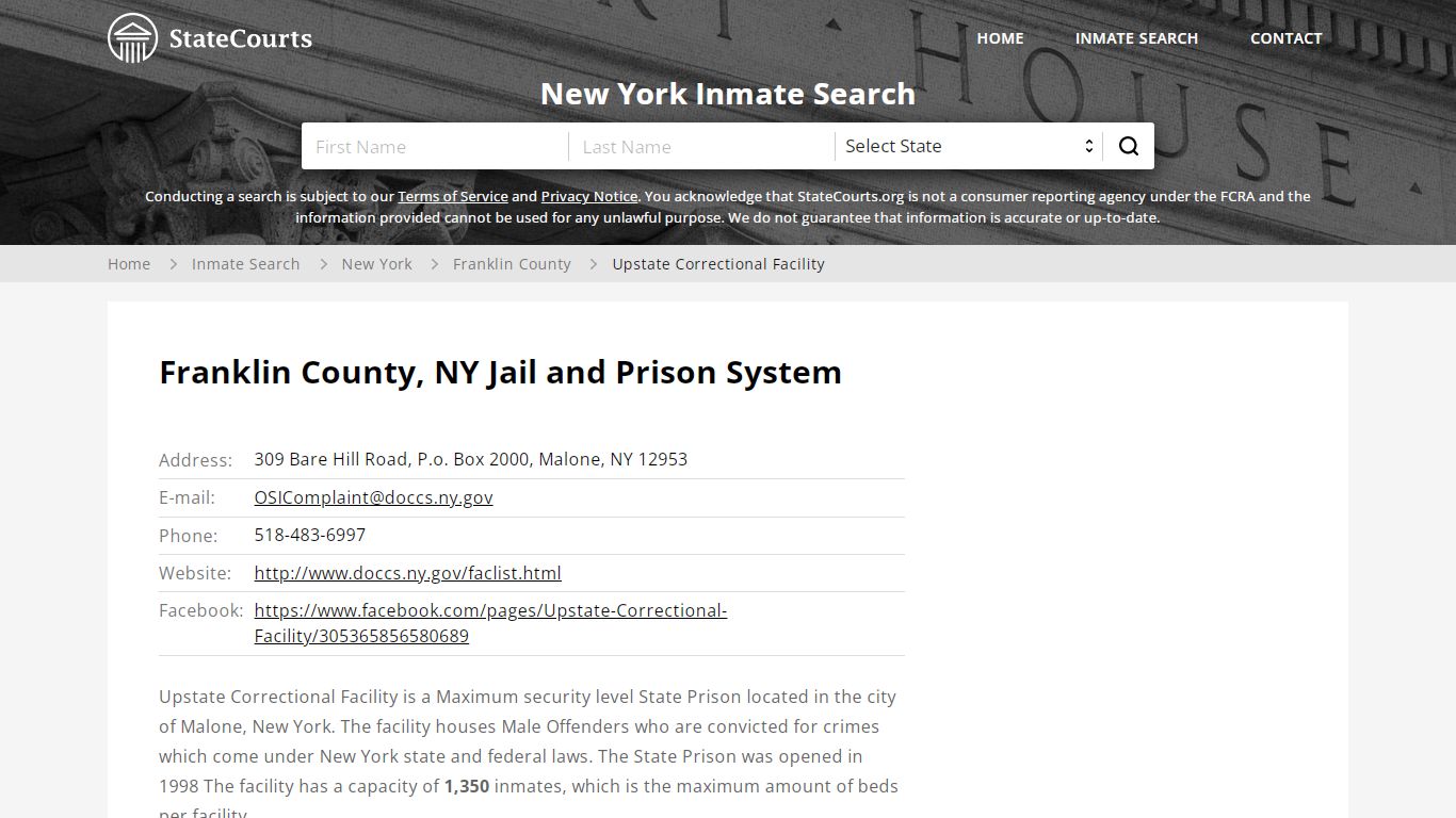 Upstate Correctional Facility Inmate Records Search, New York - StateCourts