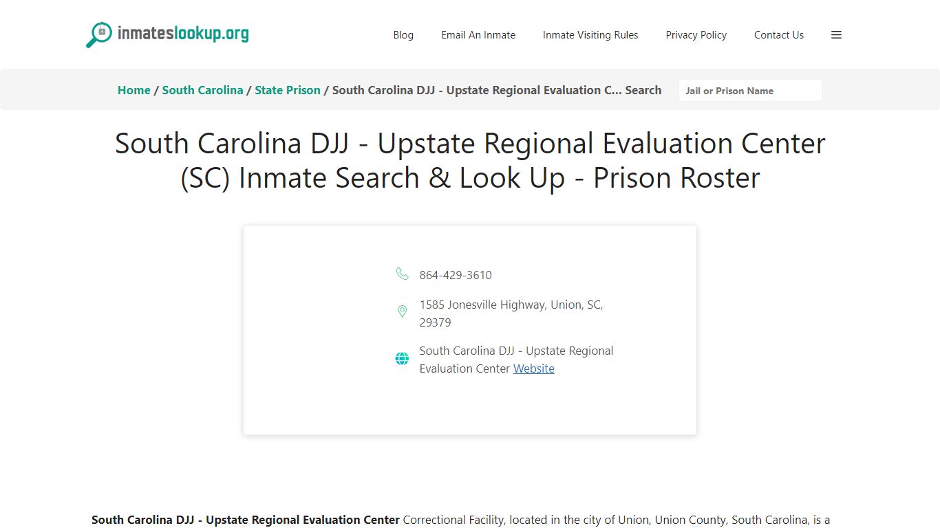 South Carolina DJJ - Upstate Regional Evaluation ... - Inmates lookup