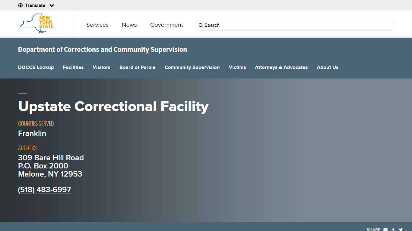 Upstate Correctional Facility | Department of Corrections and Community ...